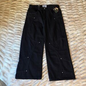 Brand new, Vescartes Fallen Knight black denim jeans with tote bag.